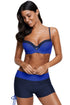 Sexy Royal Blue Navy Bicolor Patchwork Underwired Bikini Swimsuit